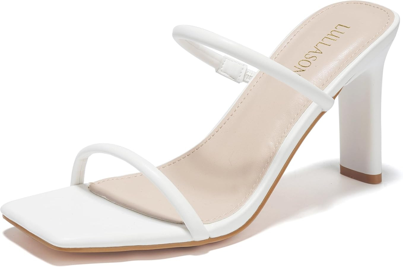 Women's Heels Sandals Block Chunky Mid Heels Slip On Slides 3.5 Inch Heeled Square Open Toe Sanda... | Amazon (US)