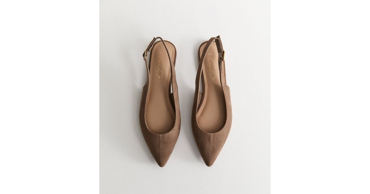 Brown Faux Suede Pointed Slingback Flats | New Look | New Look (UK)