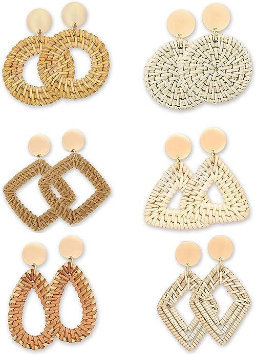 Trounistro Woven Rattan Tassel Earrings Tassel Hoop Earrings Bohemian Geometric Statement Drop Ea... | Amazon (US)