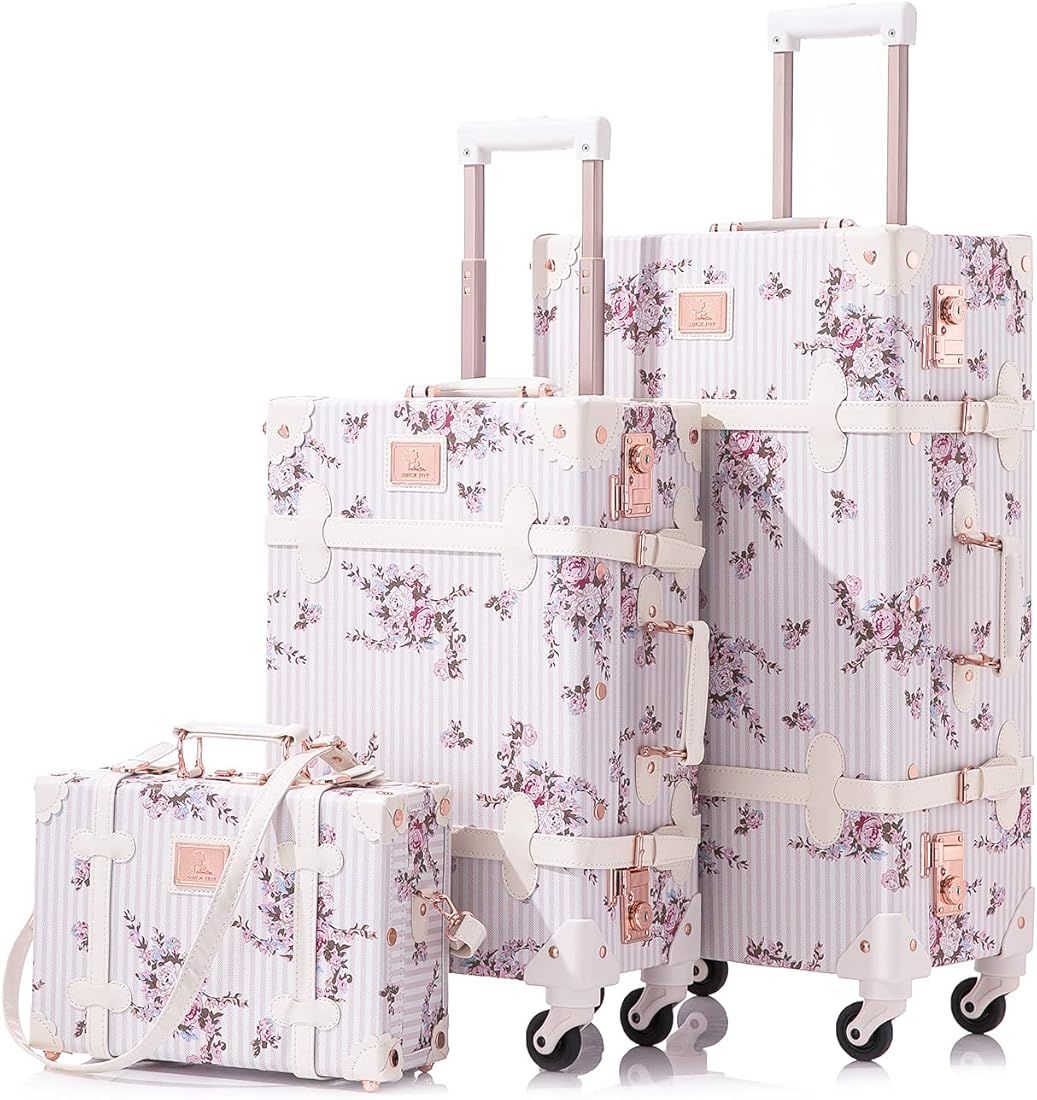 Unitravel 3 Piece Vintage Luggage Set Floral Beige Suitcase with TSA Lock for Women(26in 20in 12i... | Amazon (US)