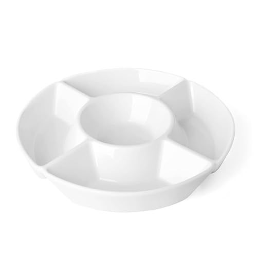 Sweese Chip & Dip Serving Set, Porcelain Divided Serving Platter, Relish Tray, Perfect for Chips and Dip, Veggies, Candy and Snacks, White | Amazon (US)