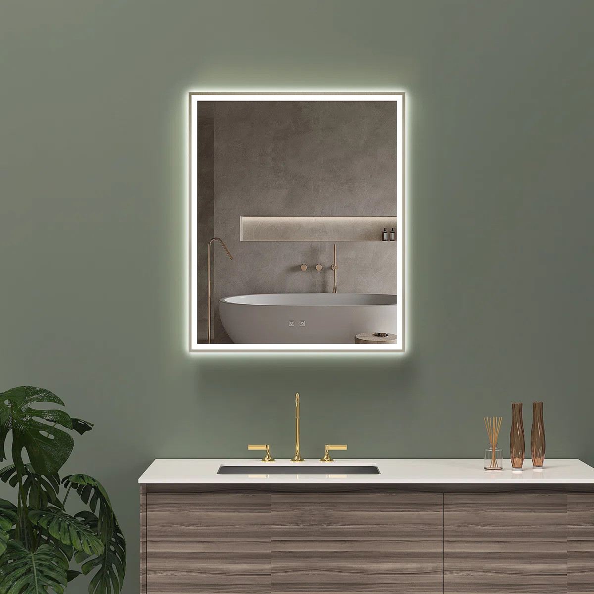 Eden 36" x 36" Rectangular LED Wall Mounted Mirror with Aluminum Frame, Defogger, Adjustable Temp... | Wayfair North America