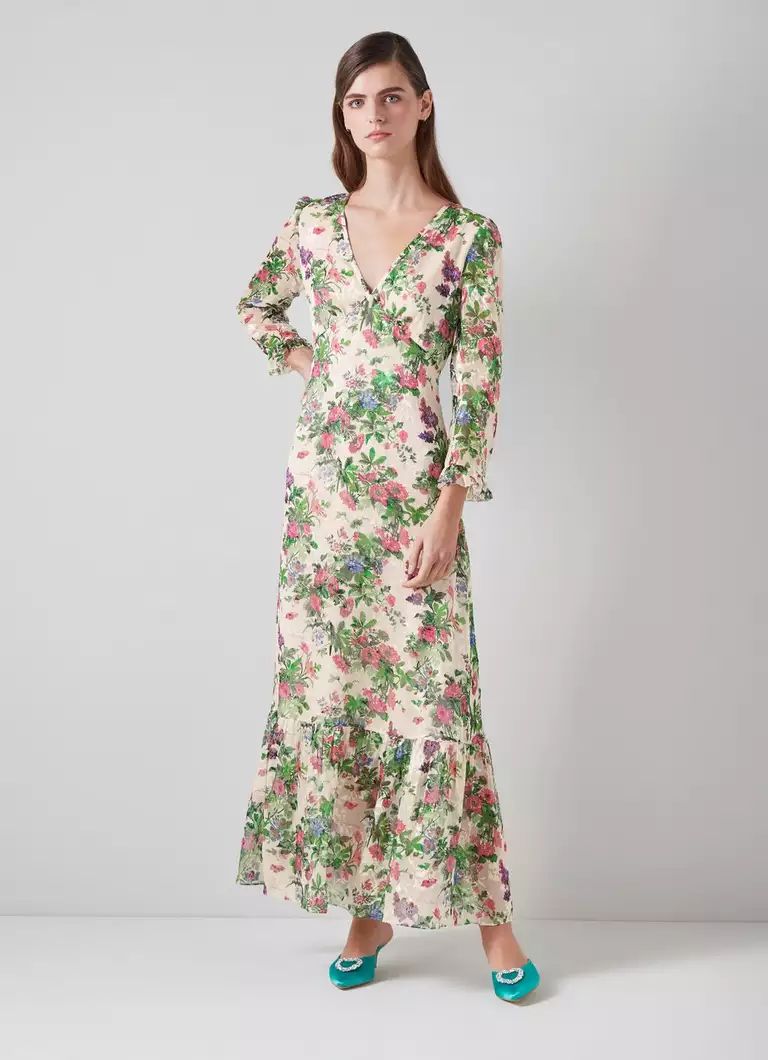 Deborah Neon Garden Print Silk-Blend Maxi Dress | L.K. Bennett (UK)