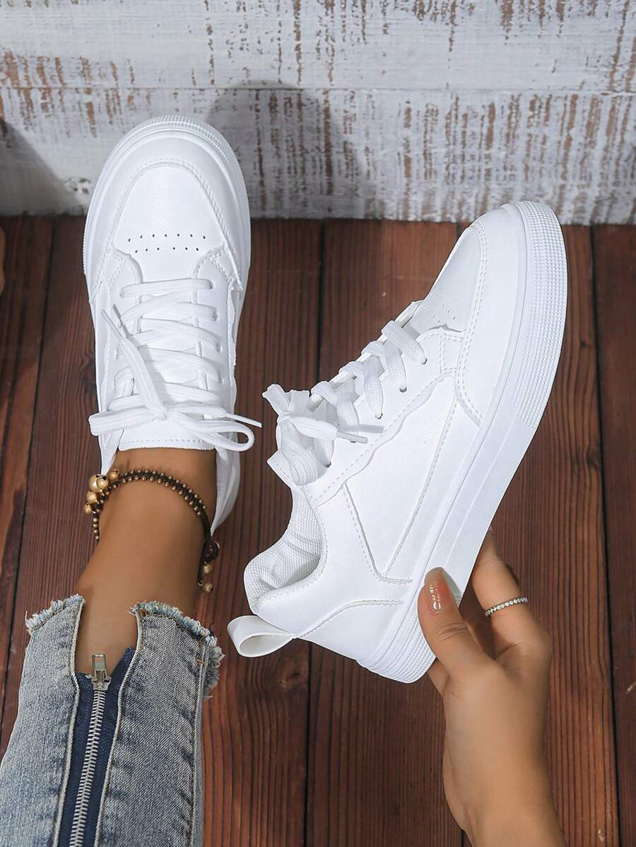 Women White Sneakers Spring Autumn Sport Running Shoes Casual Lace Up Flat Skid-Proof Shoes | SHEIN