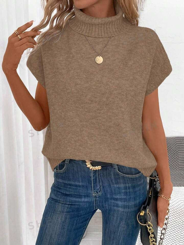 SHEIN LUNE Turtleneck Batwing Sleeve Sweater Vest | SHEIN