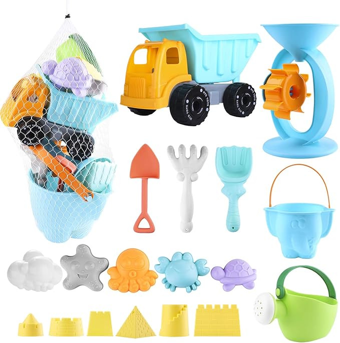 Biulotter 20Pcs Kids Beach Sand Toys Set Sand Water Wheel, Castle Molds, Truck Bucket, Beach Shov... | Amazon (US)