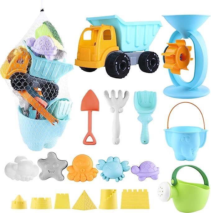 Biulotter 20Pcs Kids Beach Sand Toys Set Sand Water Wheel, Castle Molds, Truck Bucket, Beach Shov... | Amazon (US)