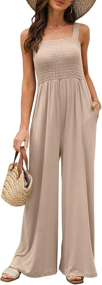 AUTOMET Jumpsuits for Women Casual Jumpers Summer Rompers Sleeveless Loose High Waist Wide Leg Ov... | Amazon (US)