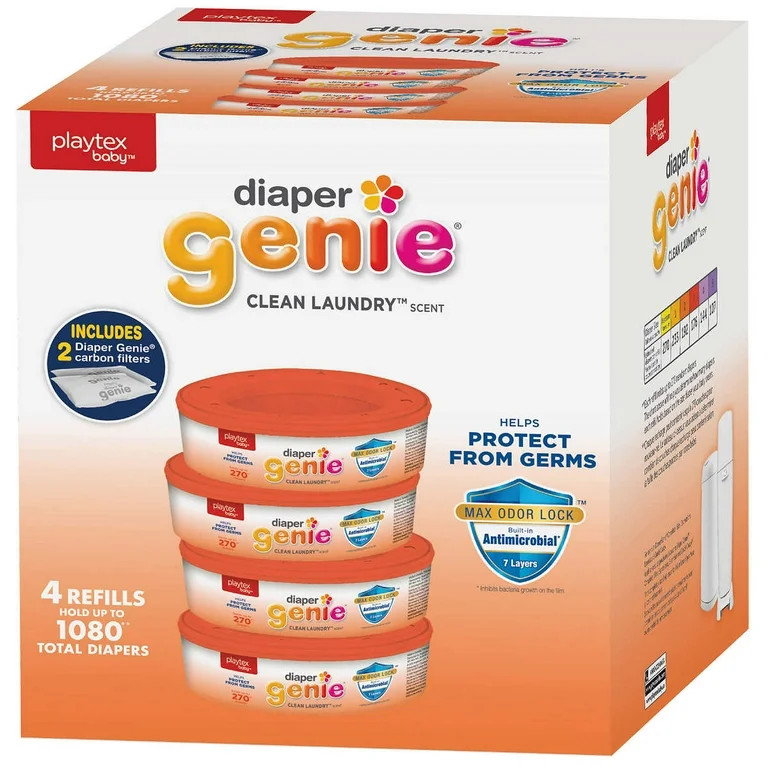 Playtex Diaper Genie Max Fresh Refill bags with a Clean Laundry Scent and Anti-Microbial, 1,080 c... | Walmart (US)