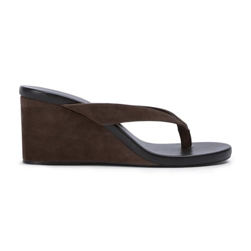 Suede Wedge Flip Flops for Women Open Round Toe Comfort Arch Support Slip On High Heel Thong Sand... | Amazon (US)