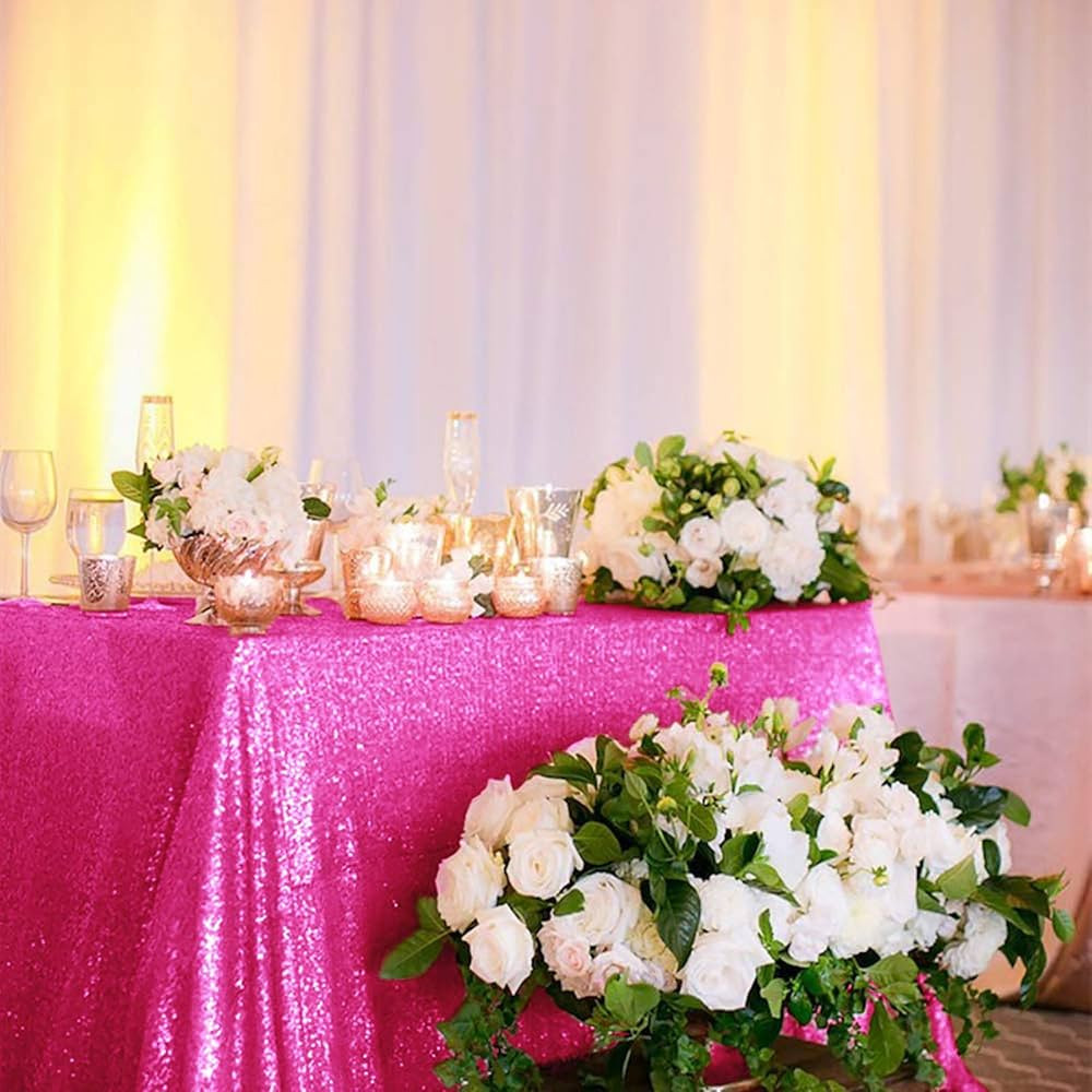 60x102-Inch-Hot Pink-Sequin Rectangular Tablecloth for Party Cake Dessert Table Polyester Tablecl... | Amazon (US)