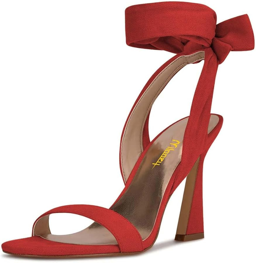 Milooey shoes Women Elegant Open Toe Strappy Heeled Sandal Lace Up Block High Heels Ankle Strap P... | Amazon (US)