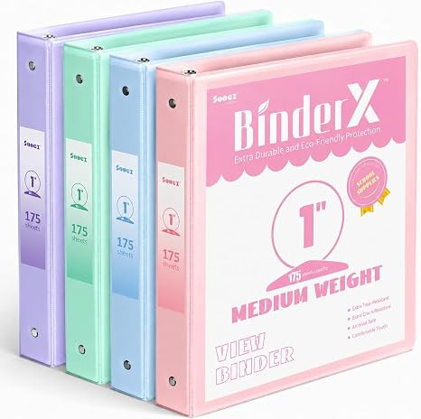 4 Pack Extra Durable 3 Ring Binders 1 Inch, Sooez 1” Three Ring Binder, Eco-Friendly & PVC Free... | Amazon (US)