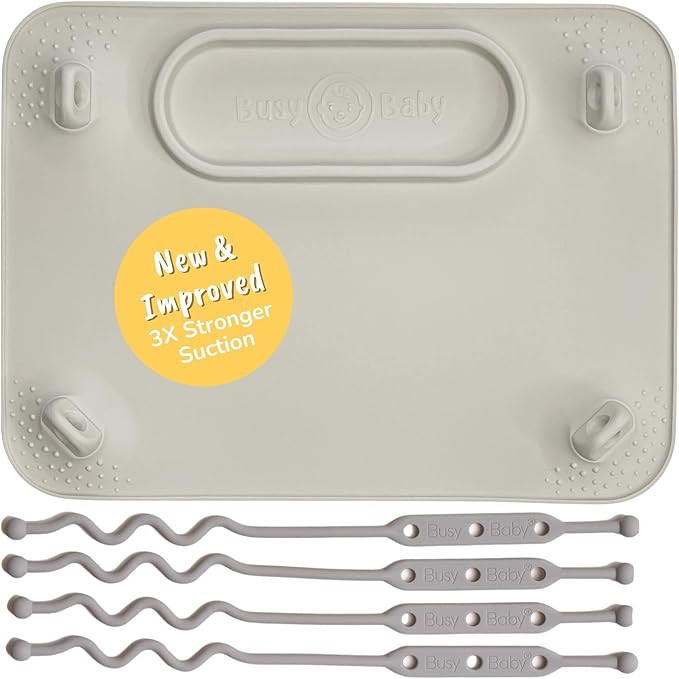 BUSY BABY Silicone Mat - New and Improved Suction Cups, 4 Straps to Secure Baby Essentials, Self ... | Amazon (US)