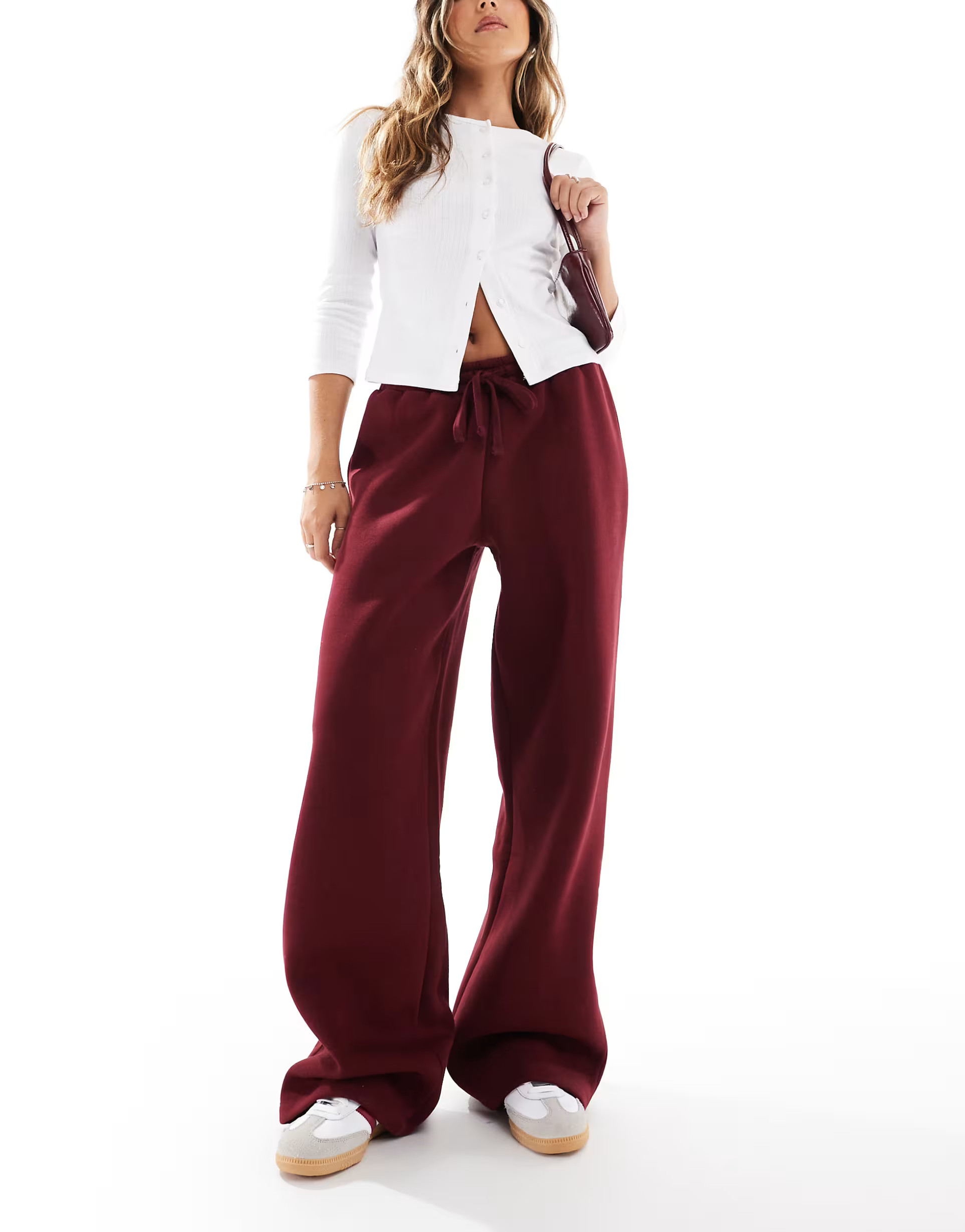 ASOS DESIGN brush back jogger in burgundy | ASOS (Global)