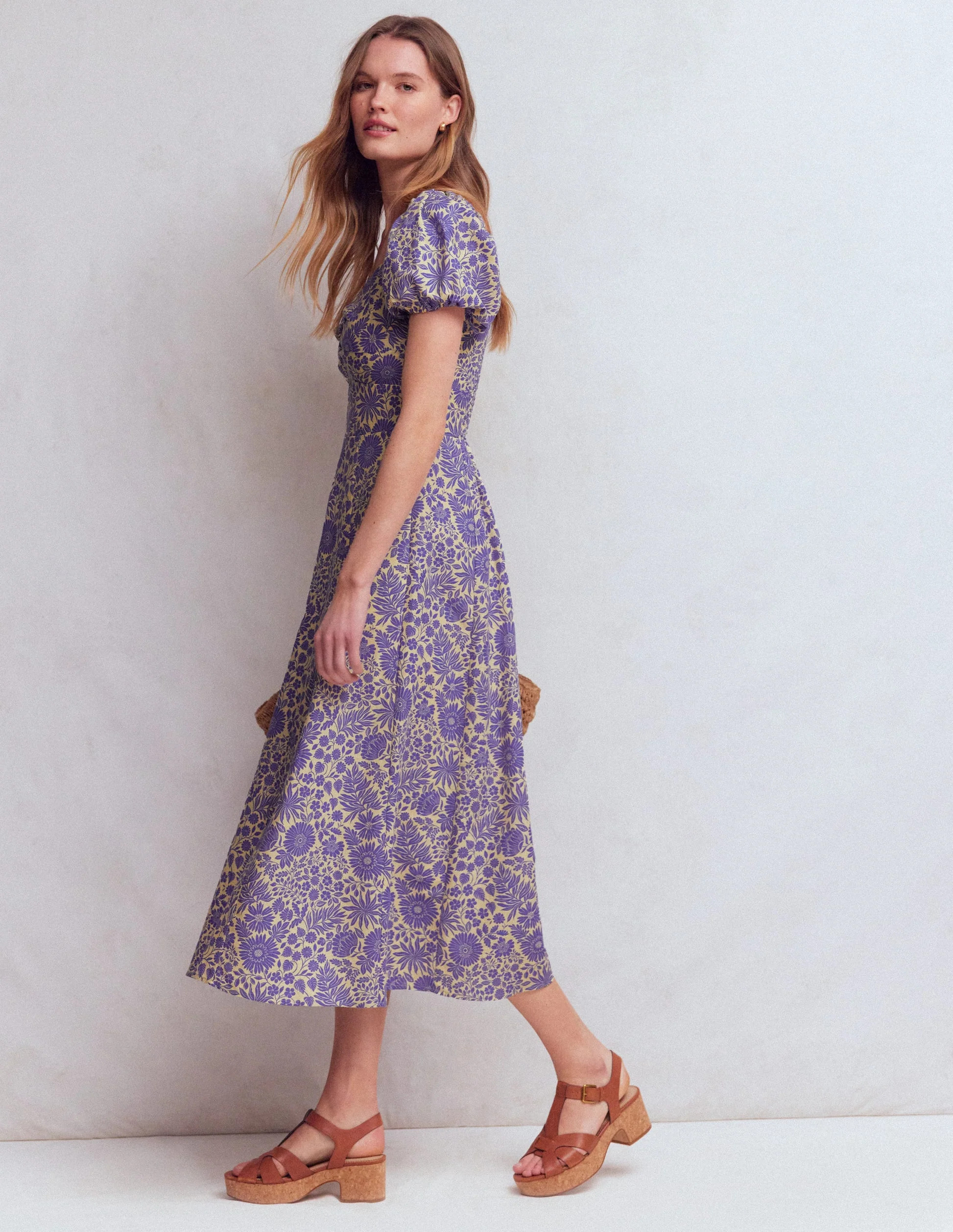 Twist Front Linen Blend Dress-Han Purple, Flowered Bloom | Boden (US)