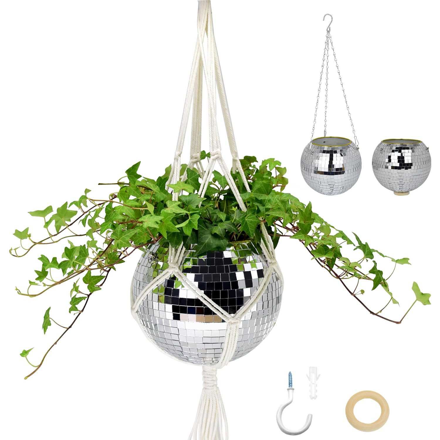 Disco Ball Planter, 8" Disco Planter with Hanging Rope, Hanging Chain & Hook & Ring Stand, Disco ... | Amazon (US)