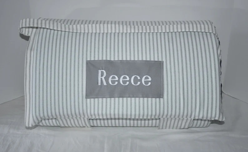 Grey Ticking Stripe Memory Foam Kids Nap Mat With Grey Minky Dot Blanket, Personalized Preschool ... | Etsy (US)
