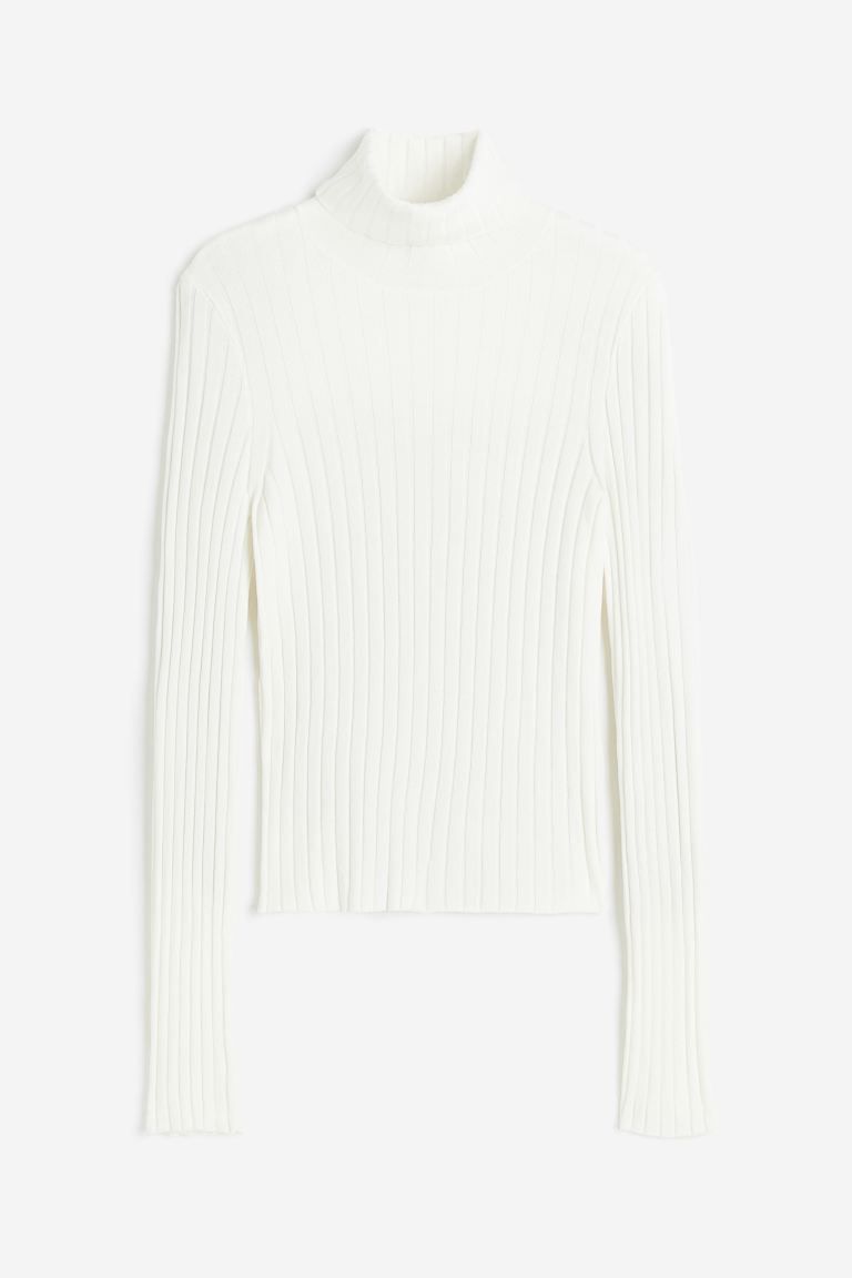 Rib-knit polo-neck top - Cream - Ladies | H&M GB | H&M (UK, MY, IN, SG, PH, TW, HK, KR)