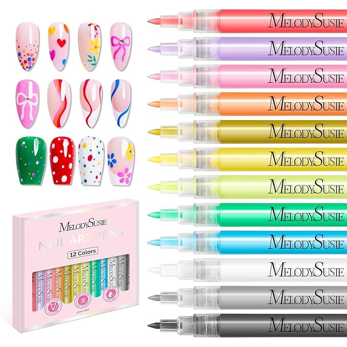 MelodySusie Nail Art Pens Set, 12 Colors 0.7MM Nail Polish Pens for Nail Art, Nail Dotting Tool, ... | Amazon (US)