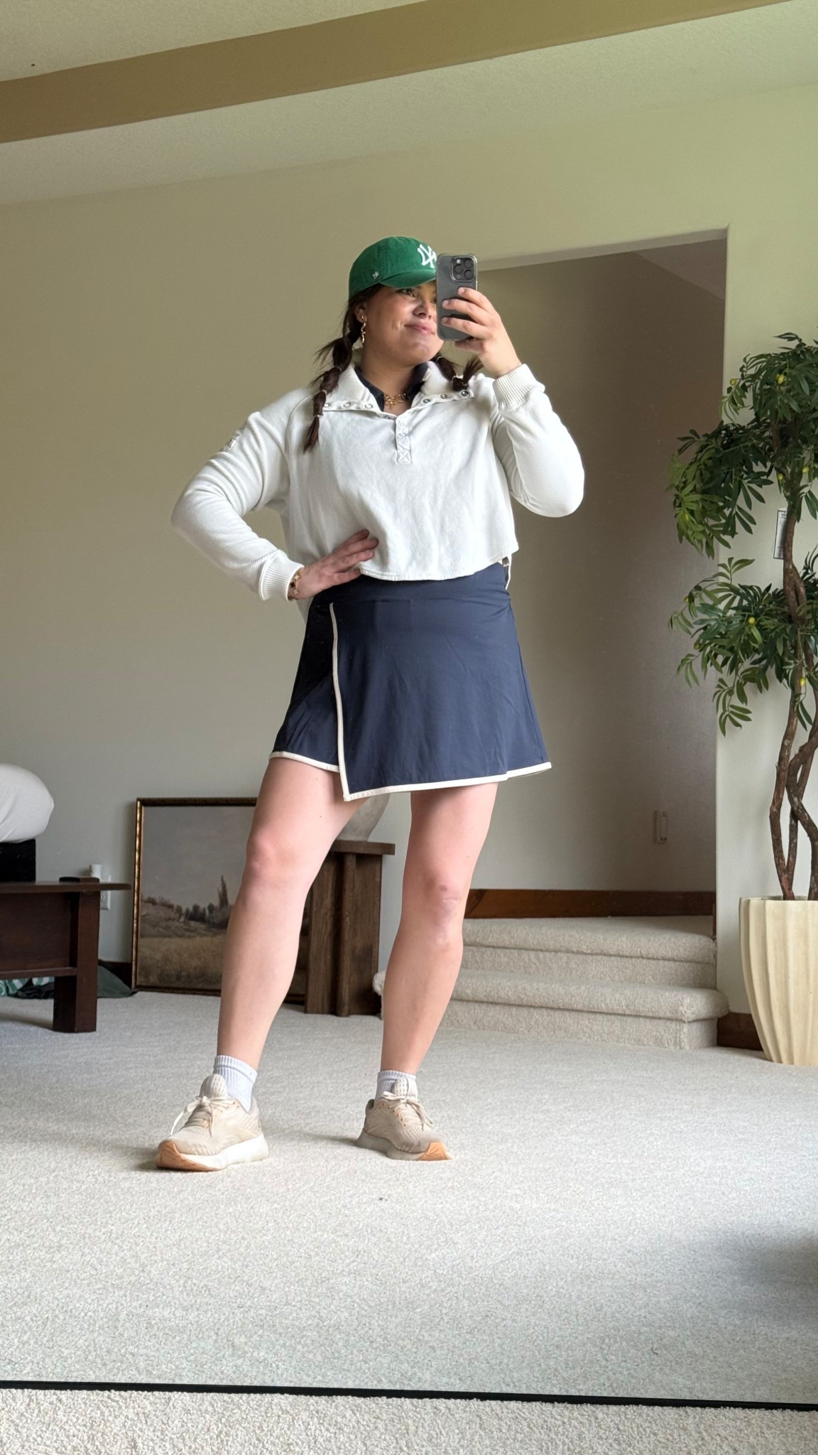 Golf outfit! Love the skirt from Old Navy, their golf outfits are some of my favorite.
Wearing XL in the skort, XXL in the matching top, sized up for my bump because it’s a little cropped. Size large in the cropped free people sweatshirt.

Summer, athletic, midsize, Mom style

#LTKBump #LTKMidsize #LTKFindsUnder50