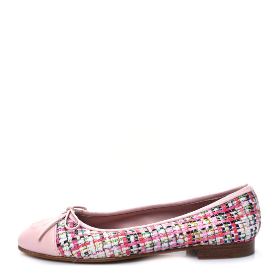 Chanel Tweed Patent Cap Toe Ballerina Flats 35.5 Pink | FASHIONPHILE (US)