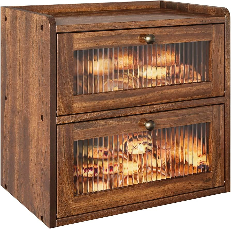 Alpeir Wooden Bread Box with Vented Holes for Kitchen Countertop, Brown | Amazon (US)