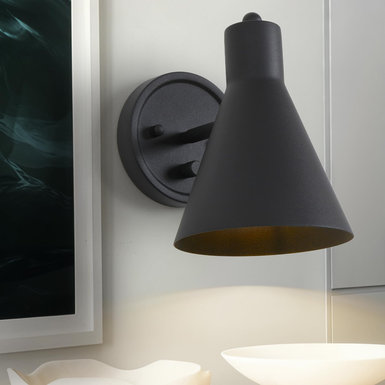 Wall Sconces Black Wall Sconce with Switch Bathroom Vanity Light with Metal Shade Dimmable Sconce... | Amazon (US)