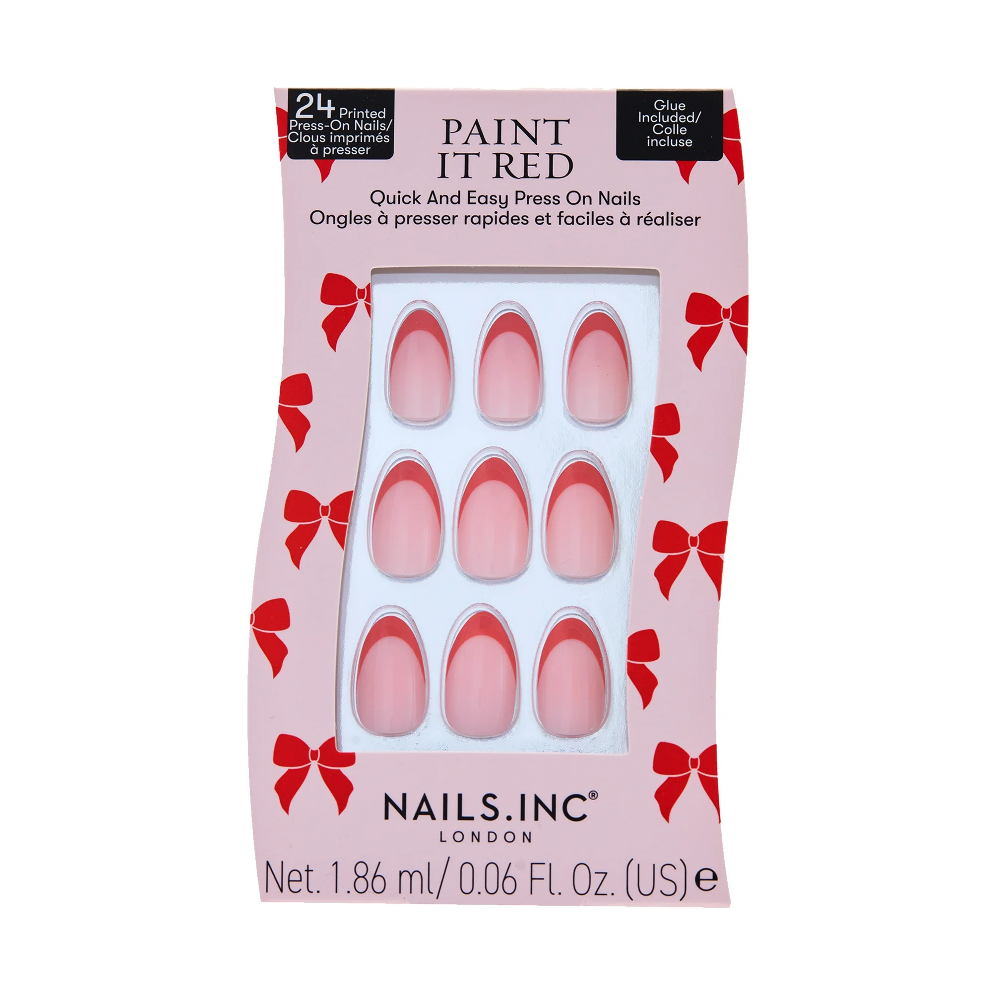 Nails.INC Limited Edition  Paint It Red Quick And Easy Press On Nails, Red French Tip, 25 Piece G... | Walmart (US)