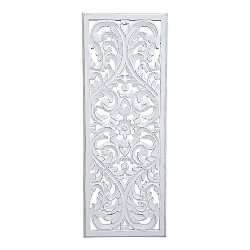 White Hand Carved Wooden Baroque Panel, 18x48 | At Home