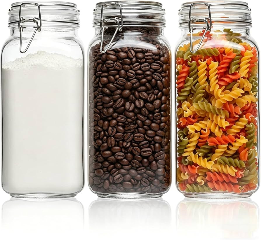 ComSaf Large Square Glass Jars with Airtight Lids 78 oz 3 Pack Wide Mouth     Flour sugar rice, C... | Amazon (US)