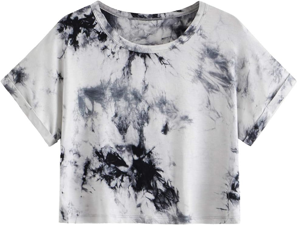 SweatyRocks Women's Casual Tie Dye Tee Short Sleeve Basic Crop Top T-Shirt | Amazon (US)
