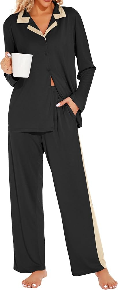 HiMONE Pajamas Set for Women, Viscose Derived from Bamboo Cooling Comfy Pjs Lounge Sets Button Up... | Amazon (US)