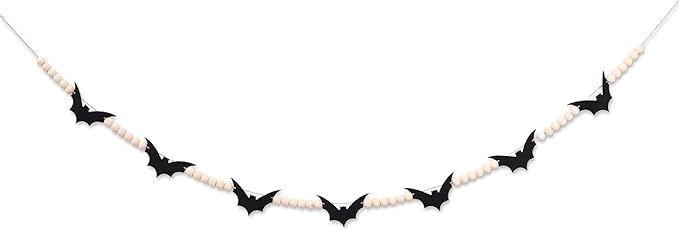 Amazon.com: Halloween Black Felt Bats and Wood Beads Garland - Scary Halloween Decoration, Bats B... | Amazon (US)