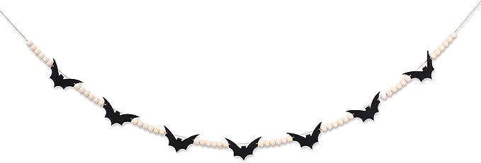 Amazon.com: Halloween Black Felt Bats and Wood Beads Garland - Scary Halloween Decoration, Bats B... | Amazon (US)