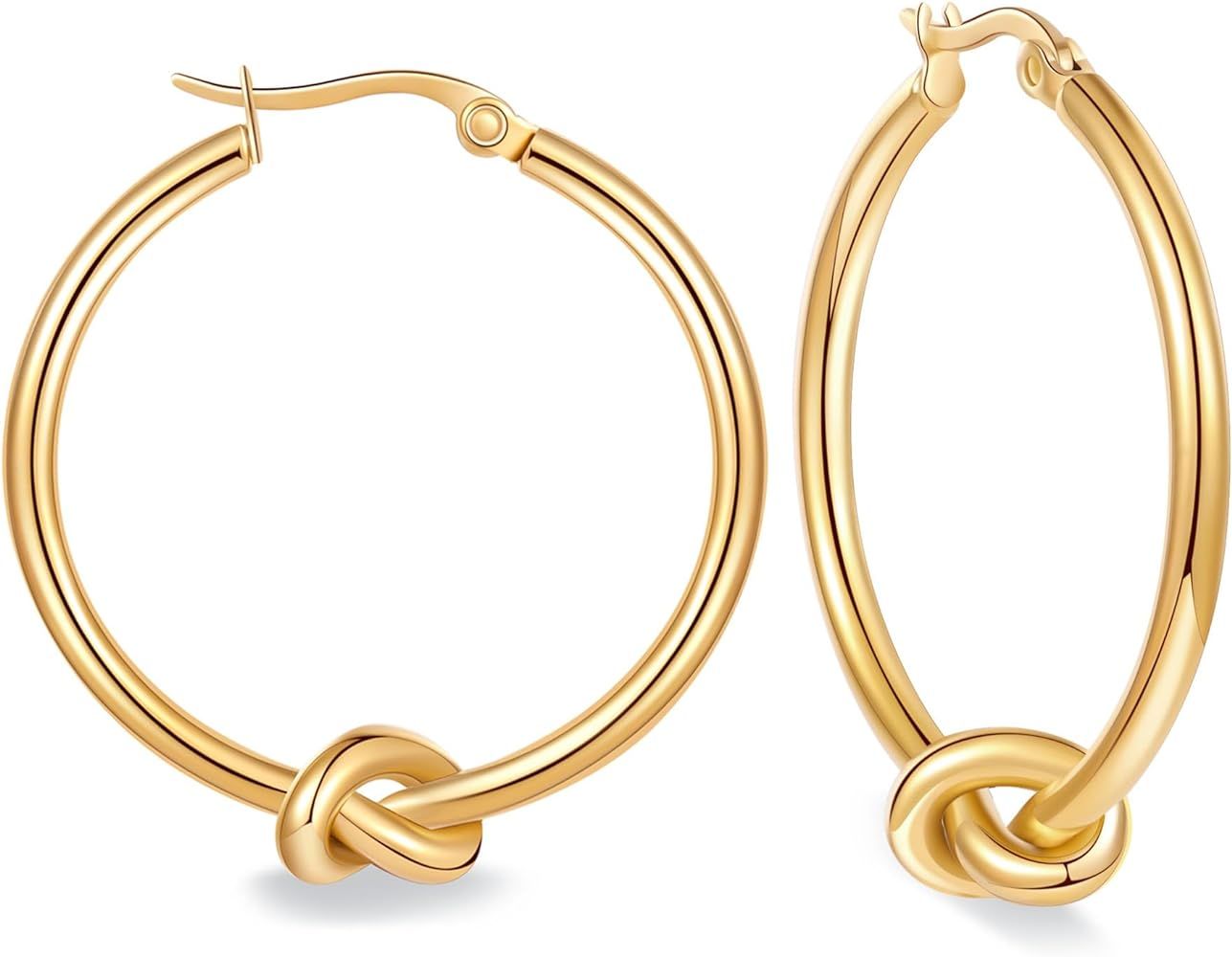 Knot Gold Hoop Earrings for Women Large Gold Knot Hoop Earrings Statement Knot Hoops Hypoallergen... | Amazon (US)