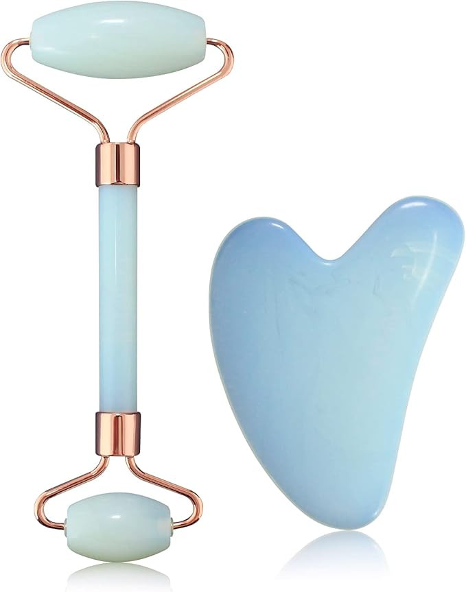 Jade Roller and Gua Sha Facial Tool Set, Face Roller for Wrinkles and Lifting, Guasha Stone Skinc... | Amazon (US)