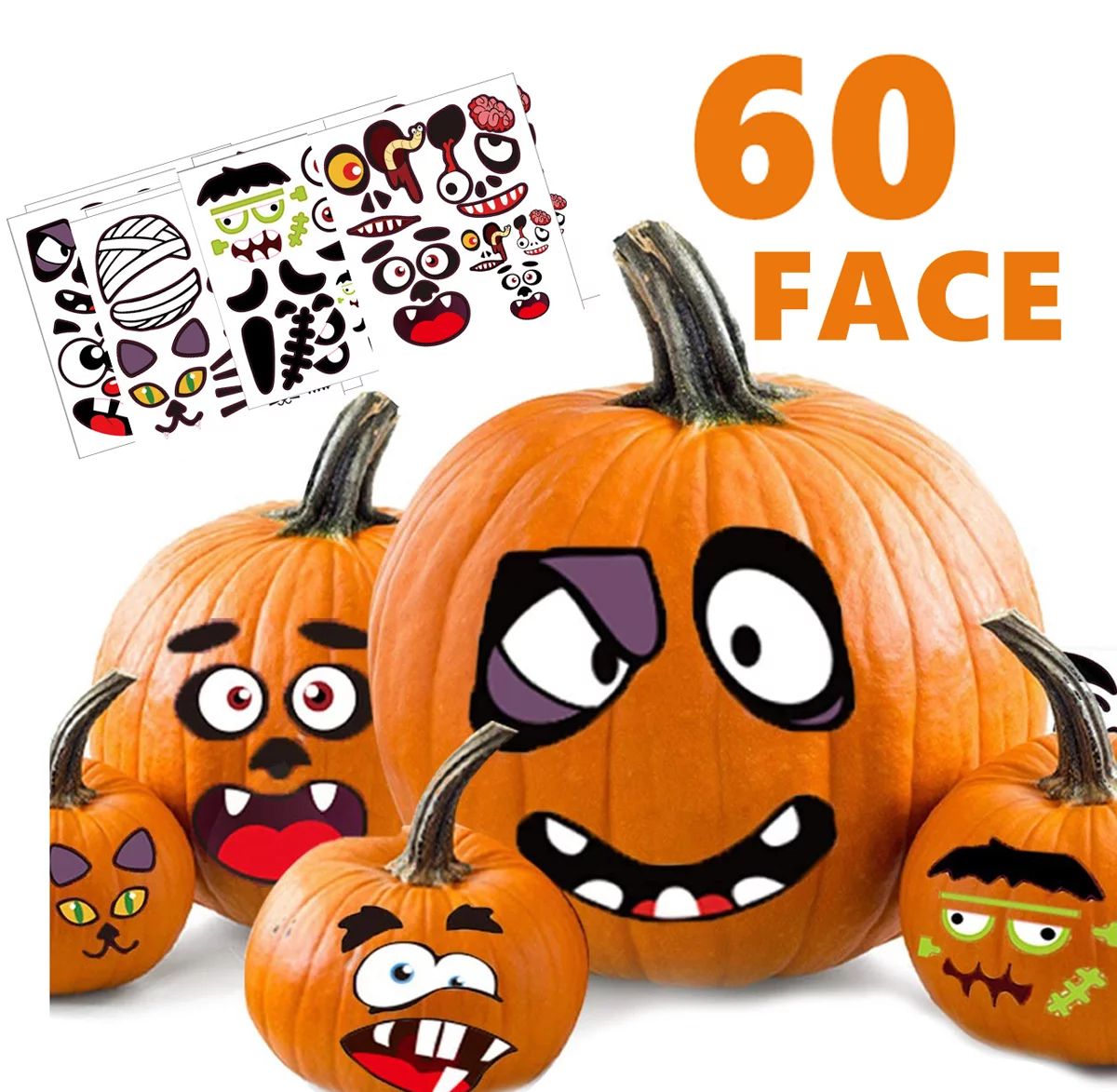 Pumpkin Decorating Halloween Stickers for Kids - Make 60 Funny Face and Classic Pumpkin Expressio... | Walmart (US)