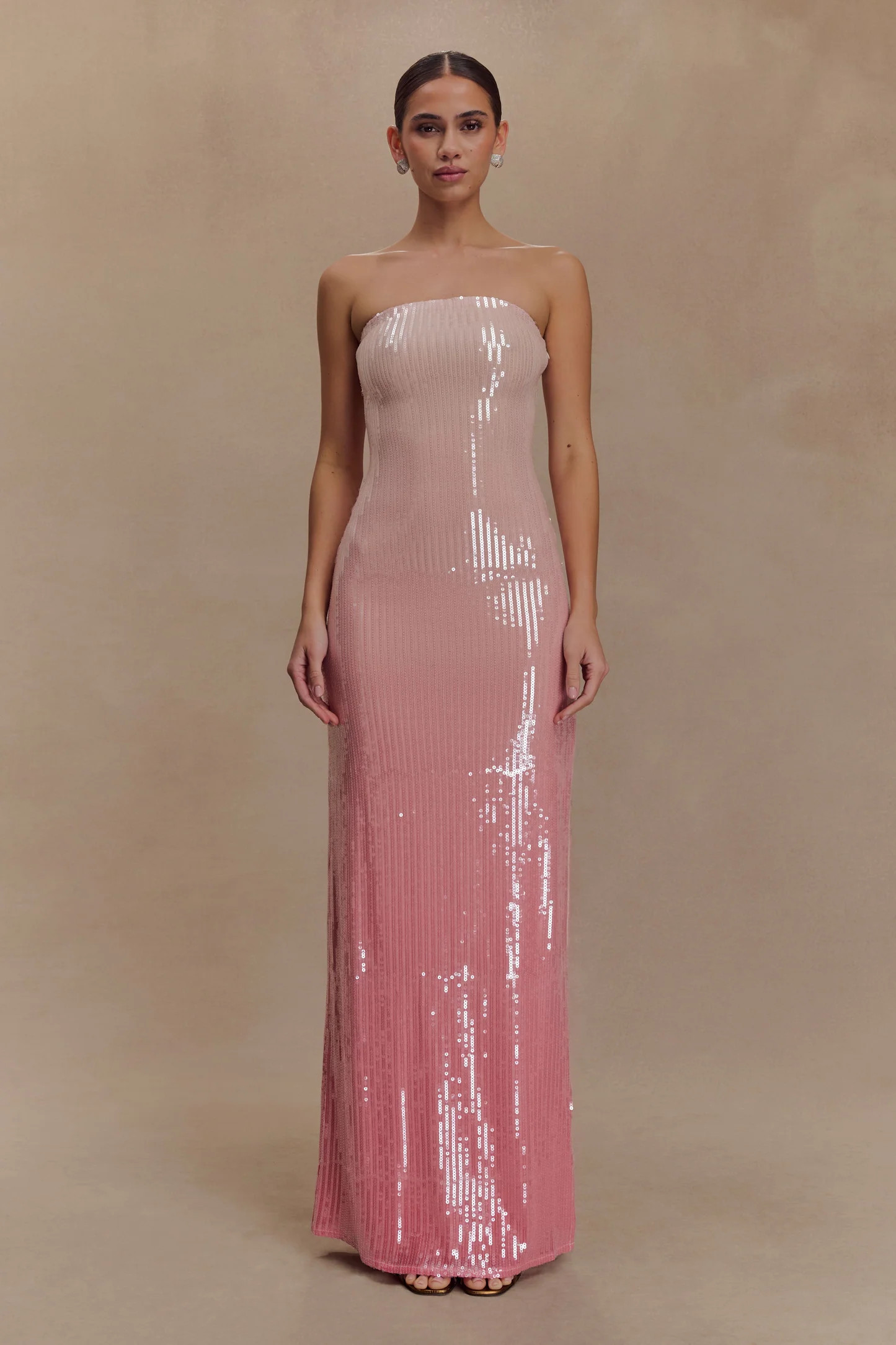 Strapless Sequin Maxi Dress - Ombre Pink | MESHKI US