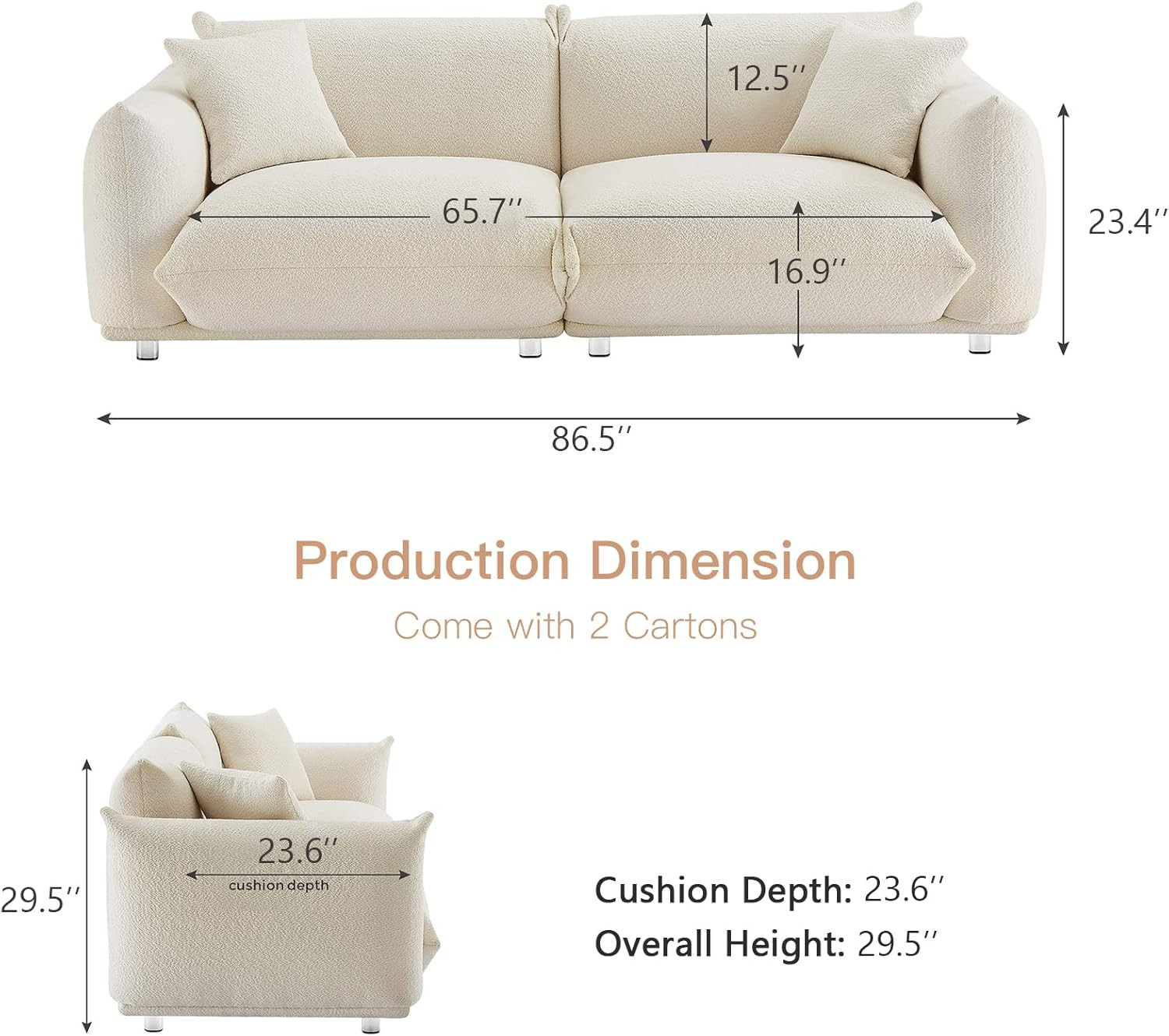 Hommoo Mid Century Modern Couch for Living Room Bedroom Soft Loveseat Comfy Sofa Boucle Sofa with... | Amazon (US)