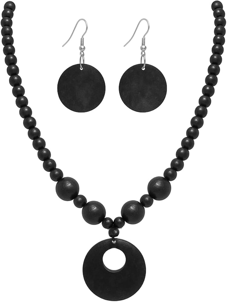 Caiyao Vintage Wooden Round Beaded Choker Necklace Earrings Set Bohemian Multicolor Wood Beads Sw... | Amazon (US)