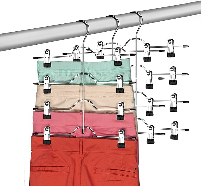 Zober Space Saving 4 Tier Skirt Hanger with Adjustable Clips (3 Pack) 4-on-1 Hanger, GAIN 50% Mor... | Amazon (US)