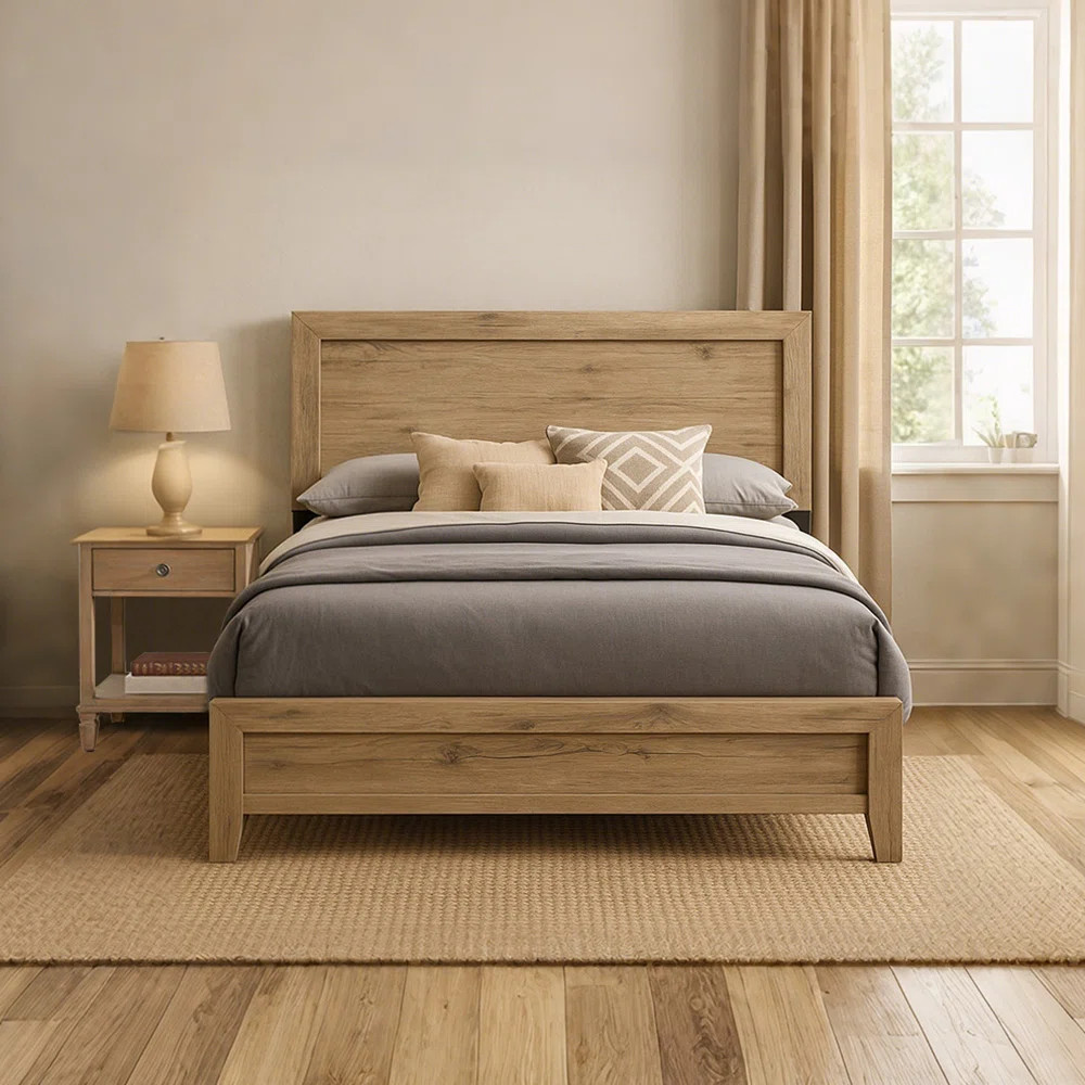Clean-Line Panel Bed in Warm Natural Finish, Requires Box Spring | Wayfair North America