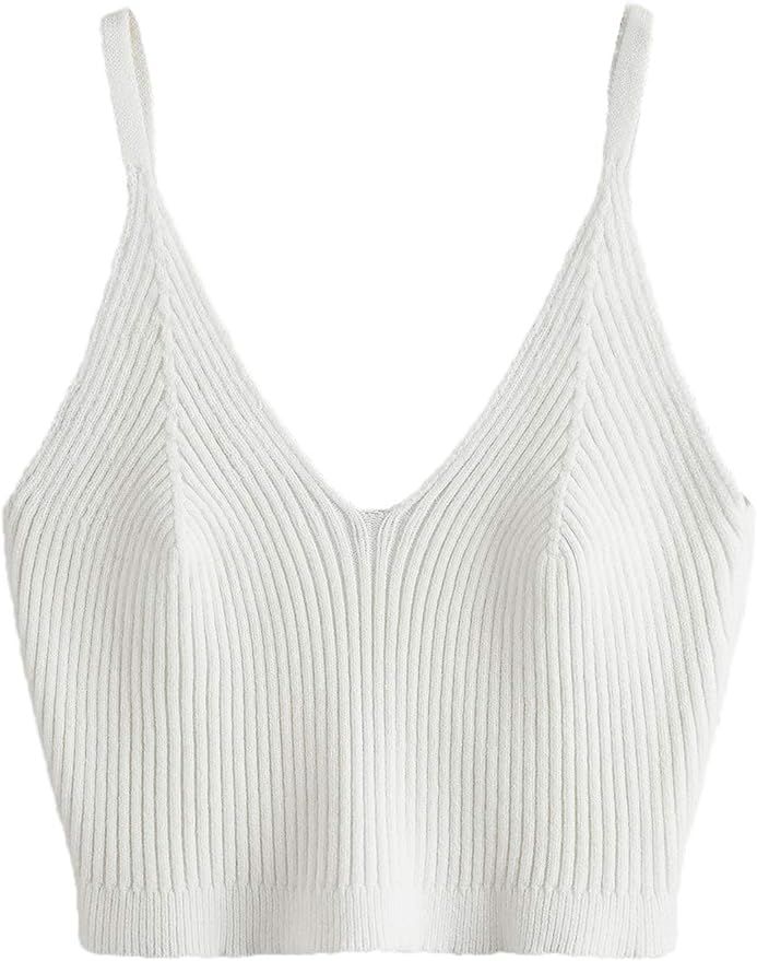 SweatyRocks Women's V Neck Spaghetti Strap Cami Tank Top | Amazon (US)