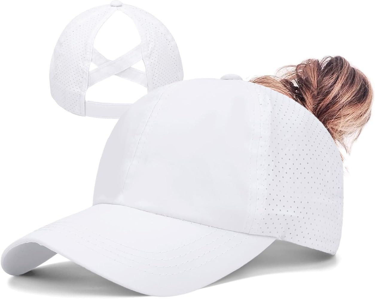 New Upgraded Womens Criss Cross Hat Ponytail Baseball Cap Adjustable High Messy Bun Ponycap Low P... | Amazon (US)