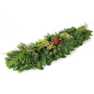 VAN ZYVERDEN 4 ft. Live Fresh Cut Pacific Northwest Classic Garland Holiday Mantel Arrangement | The Home Depot