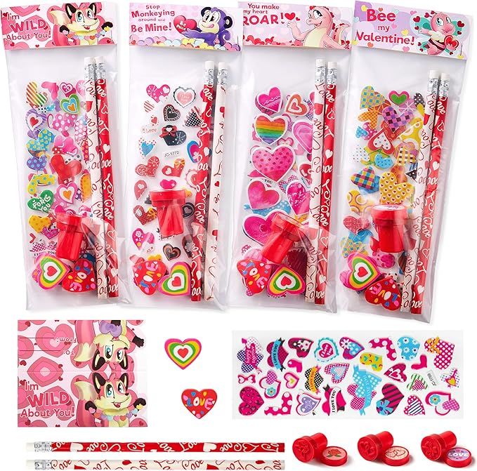 JOYIN 28 Pack Valentines Day Stationery Kids Gift Set for School Classmates Exchange Gift, Valent... | Amazon (US)