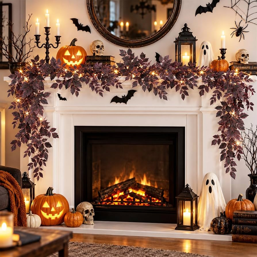 Plum Fall Garland, Fall Decorations for Home,Artificial Autumn Leaf Garland | Amazon (US)