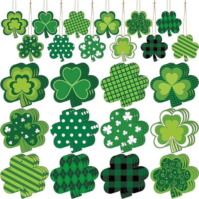 36 Pcs St. Patrick's Day Shamrock Hanging Ornaments 3.15 Inch Lucky Clover Wooden Cutouts for Tre... | Amazon (US)