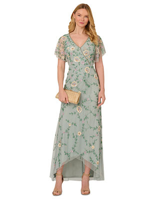 Women's Bead Flutter-Sleeve Midi Mesh Dress | Macy's